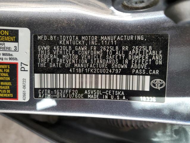 Photo 11 VIN: 4T1BF1FK2CU024797 - TOYOTA CAMRY BASE 