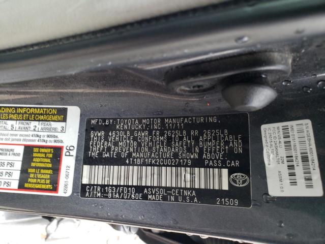 Photo 11 VIN: 4T1BF1FK2CU027179 - TOYOTA CAMRY BASE 