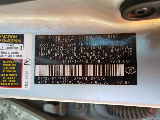 Photo 9 VIN: 4T1BF1FK2CU027599 - TOYOTA CAMRY BASE 