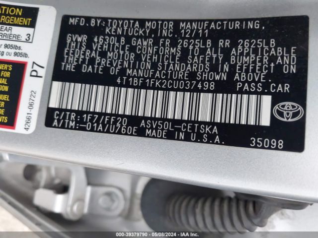 Photo 8 VIN: 4T1BF1FK2CU037498 - TOYOTA CAMRY 