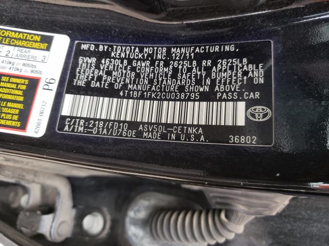 Photo 9 VIN: 4T1BF1FK2CU038795 - TOYOTA CAMRY BASE 