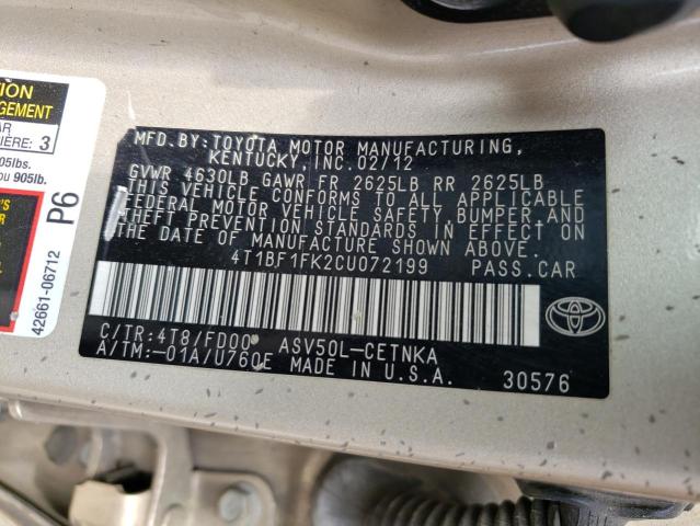 Photo 11 VIN: 4T1BF1FK2CU072199 - TOYOTA CAMRY BASE 