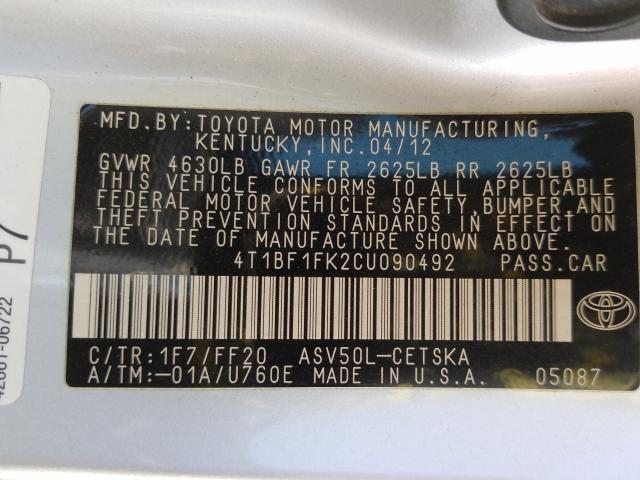 Photo 9 VIN: 4T1BF1FK2CU090492 - TOYOTA CAMRY BASE 