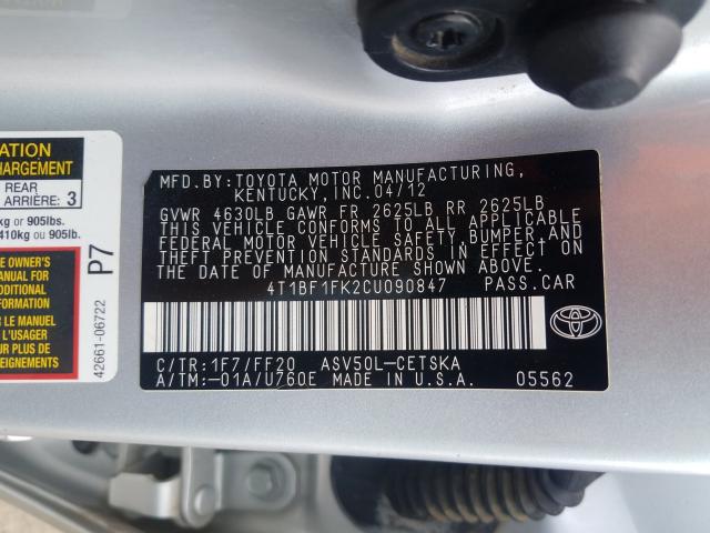 Photo 9 VIN: 4T1BF1FK2CU090847 - TOYOTA CAMRY BASE 