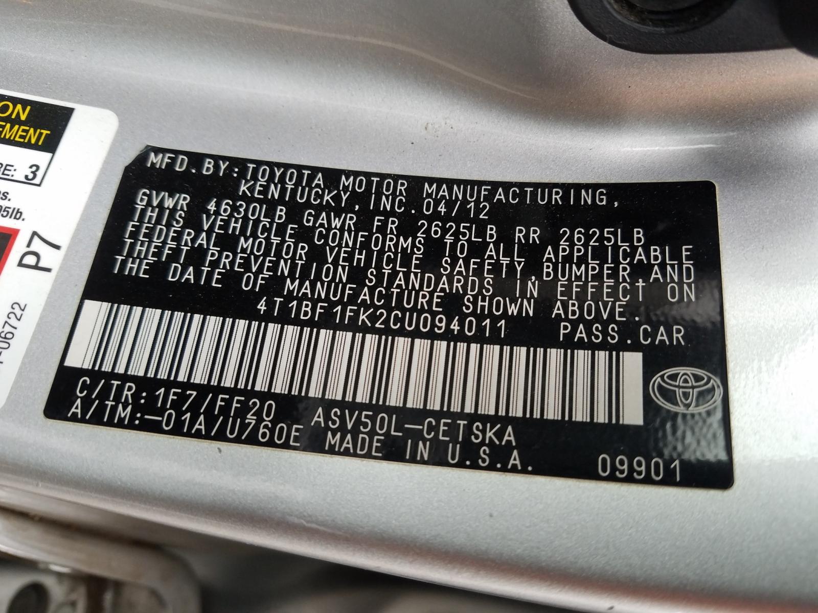 Photo 9 VIN: 4T1BF1FK2CU094011 - TOYOTA CAMRY SE 