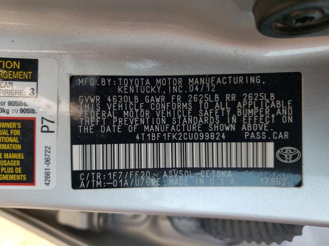 Photo 9 VIN: 4T1BF1FK2CU099824 - TOYOTA CAMRY BASE 