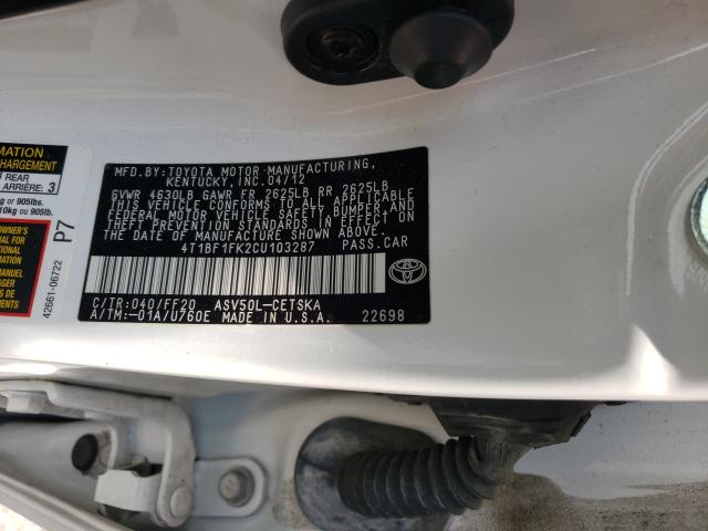 Photo 9 VIN: 4T1BF1FK2CU103287 - TOYOTA CAMRY SE 