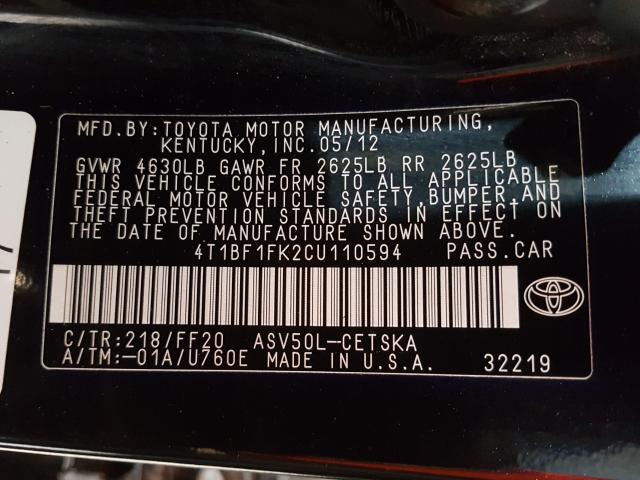 Photo 9 VIN: 4T1BF1FK2CU110594 - TOYOTA CAMRY 