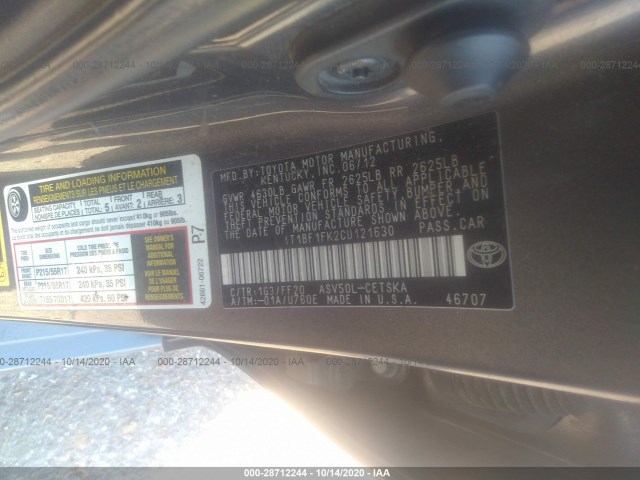 Photo 8 VIN: 4T1BF1FK2CU121630 - TOYOTA CAMRY 