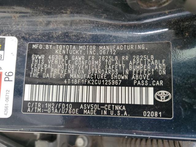 Photo 11 VIN: 4T1BF1FK2CU125967 - TOYOTA CAMRY 