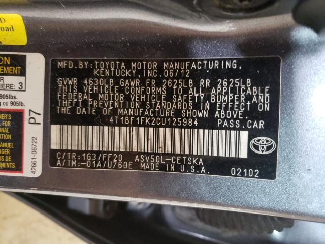 Photo 9 VIN: 4T1BF1FK2CU125984 - TOYOTA CAMRY HYBR 