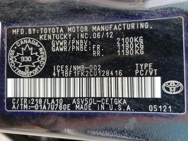 Photo 12 VIN: 4T1BF1FK2CU128416 - TOYOTA CAMRY 