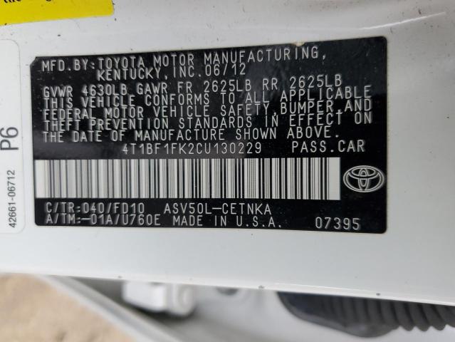 Photo 11 VIN: 4T1BF1FK2CU130229 - TOYOTA CAMRY BASE 