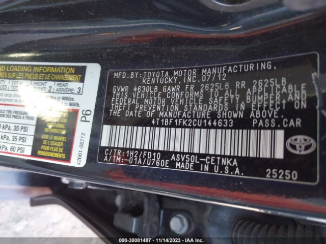 Photo 8 VIN: 4T1BF1FK2CU144633 - TOYOTA CAMRY 