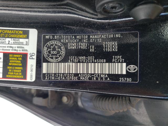 Photo 9 VIN: 4T1BF1FK2CU145068 - TOYOTA CAMRY LE 4 