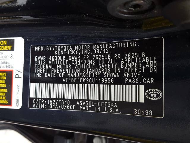 Photo 9 VIN: 4T1BF1FK2CU148956 - TOYOTA CAMRY 