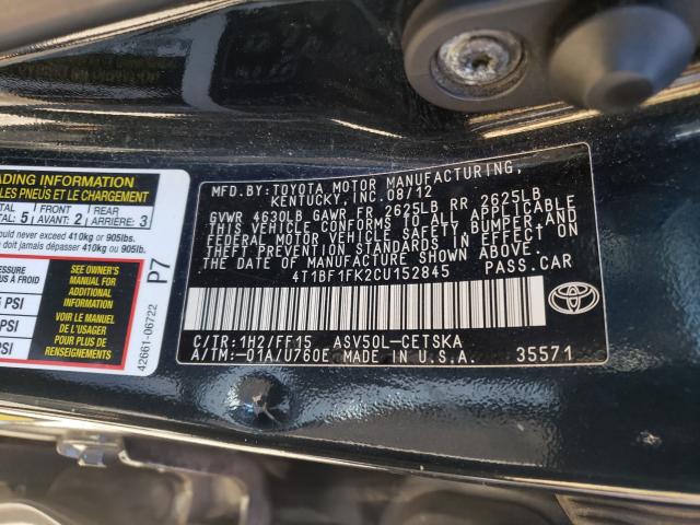 Photo 9 VIN: 4T1BF1FK2CU152845 - TOYOTA CAMRY BASE 