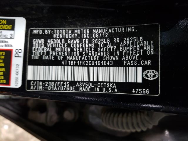 Photo 9 VIN: 4T1BF1FK2CU161643 - TOYOTA CAMRY SE 