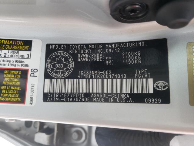 Photo 9 VIN: 4T1BF1FK2CU171010 - TOYOTA CAMRY BASE 