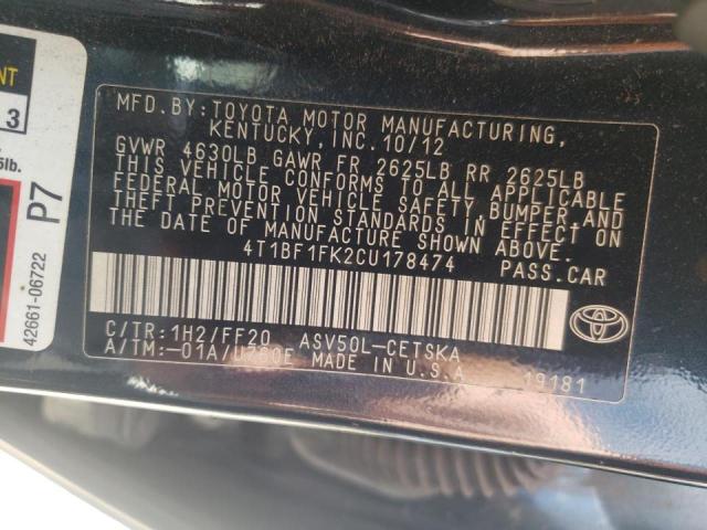 Photo 12 VIN: 4T1BF1FK2CU178474 - TOYOTA CAMRY BASE 