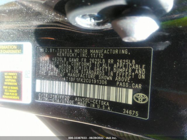 Photo 8 VIN: 4T1BF1FK2CU191306 - TOYOTA CAMRY 