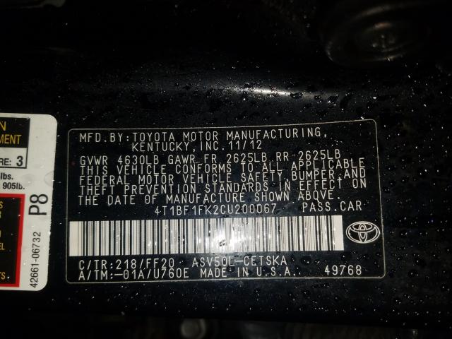 Photo 9 VIN: 4T1BF1FK2CU200067 - TOYOTA CAMRY BASE 