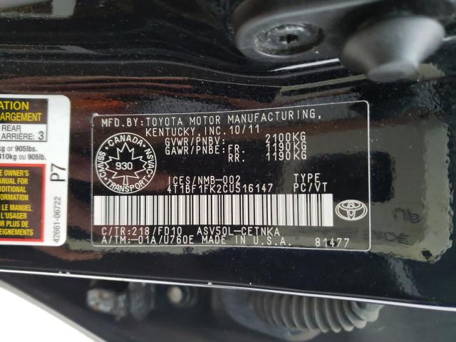 Photo 9 VIN: 4T1BF1FK2CU516147 - TOYOTA CAMRY 