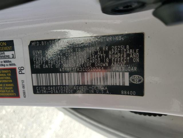 Photo 11 VIN: 4T1BF1FK2CU520361 - TOYOTA CAMRY 