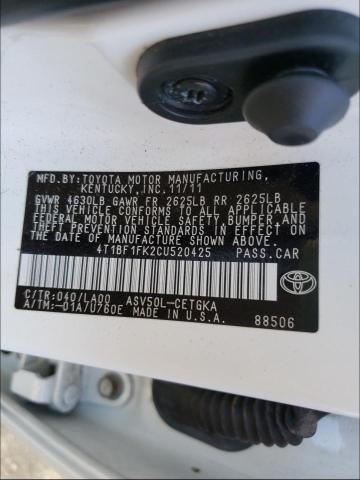 Photo 9 VIN: 4T1BF1FK2CU520425 - TOYOTA CAMRY XLE 