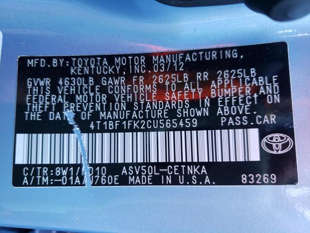 Photo 9 VIN: 4T1BF1FK2CU565459 - TOYOTA CAMRY BASE 