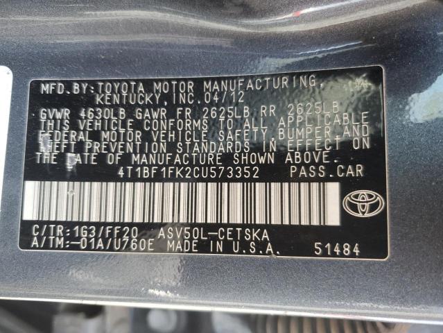 Photo 11 VIN: 4T1BF1FK2CU573352 - TOYOTA CAMRY BASE 