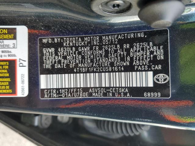 Photo 11 VIN: 4T1BF1FK2CU581614 - TOYOTA CAMRY 