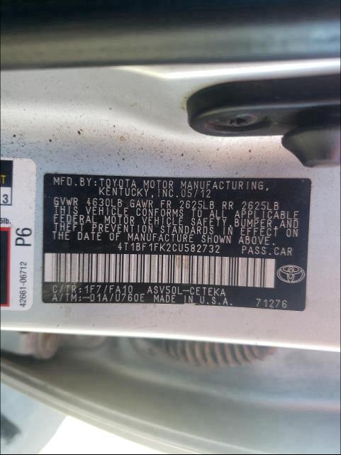 Photo 9 VIN: 4T1BF1FK2CU582732 - TOYOTA CAMRY BASE 