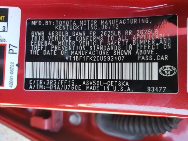 Photo 11 VIN: 4T1BF1FK2CU593407 - TOYOTA CAMRY BASE 