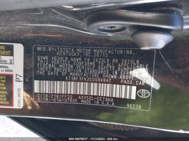 Photo 8 VIN: 4T1BF1FK2CU594847 - TOYOTA CAMRY 