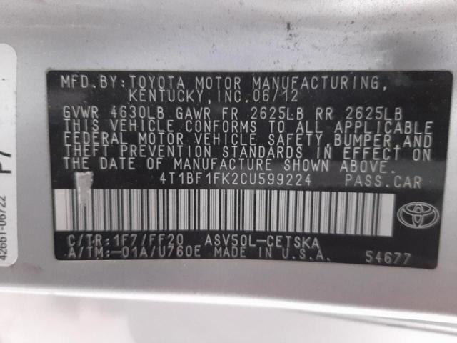 Photo 9 VIN: 4T1BF1FK2CU599224 - TOYOTA CAMRY BASE 