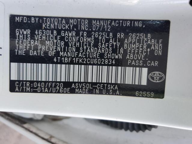 Photo 12 VIN: 4T1BF1FK2CU602834 - TOYOTA CAMRY BASE 