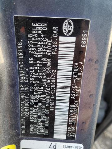 Photo 11 VIN: 4T1BF1FK2CU604762 - TOYOTA CAMRY BASE 