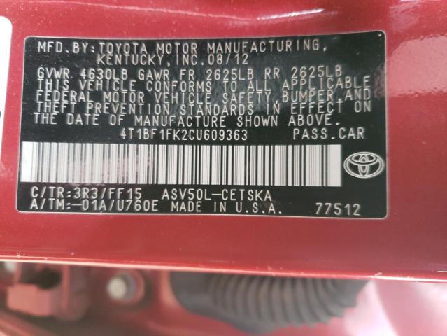 Photo 11 VIN: 4T1BF1FK2CU609363 - TOYOTA CAMRY BASE 