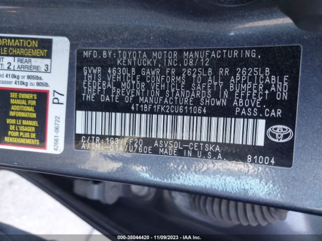 Photo 8 VIN: 4T1BF1FK2CU611064 - TOYOTA CAMRY 