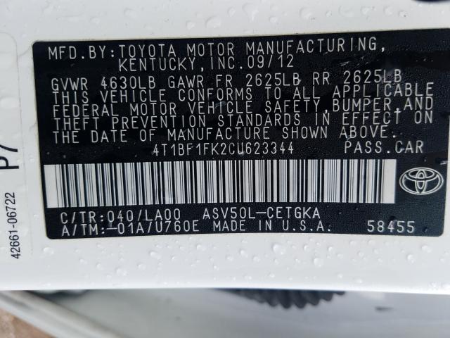 Photo 9 VIN: 4T1BF1FK2CU623344 - TOYOTA CAMRY BASE 