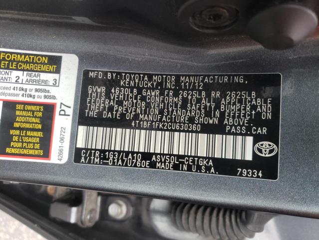 Photo 9 VIN: 4T1BF1FK2CU630360 - TOYOTA CAMRY BASE 