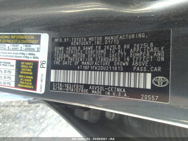 Photo 8 VIN: 4T1BF1FK2DU211815 - TOYOTA CAMRY 