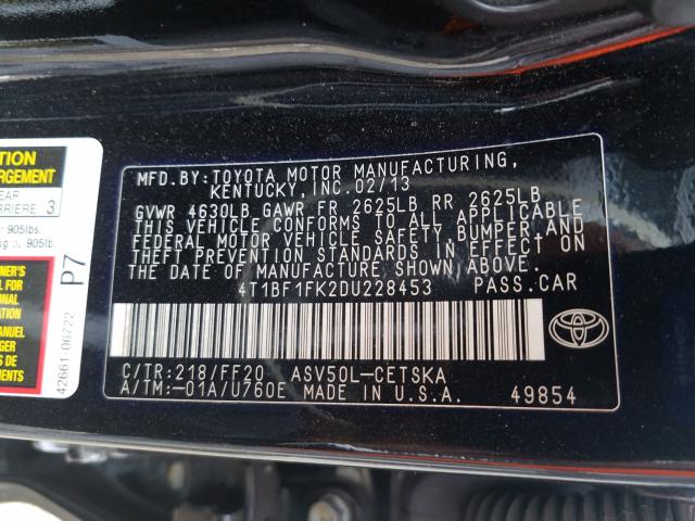 Photo 9 VIN: 4T1BF1FK2DU228453 - TOYOTA CAMRY L 