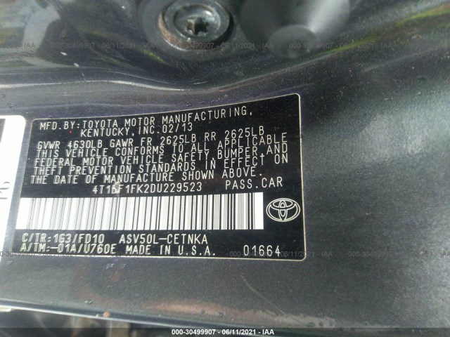 Photo 8 VIN: 4T1BF1FK2DU229523 - TOYOTA CAMRY 