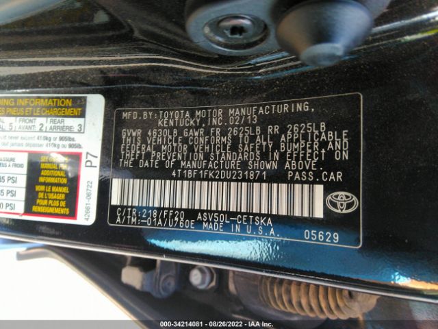 Photo 8 VIN: 4T1BF1FK2DU231871 - TOYOTA CAMRY 