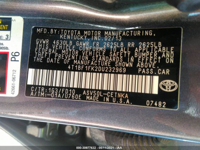 Photo 8 VIN: 4T1BF1FK2DU232969 - TOYOTA CAMRY 