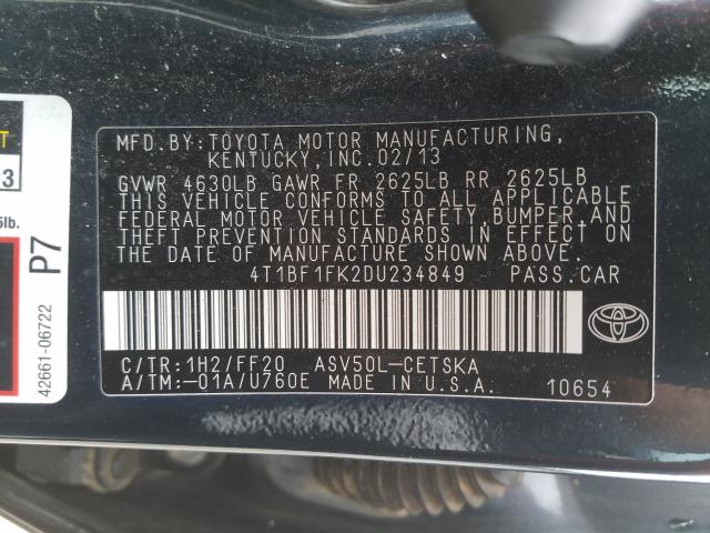 Photo 9 VIN: 4T1BF1FK2DU234849 - TOYOTA CAMRY L 