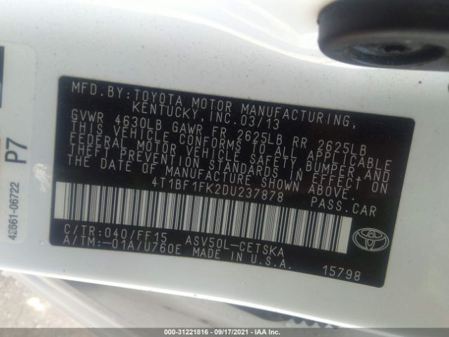 Photo 8 VIN: 4T1BF1FK2DU237878 - TOYOTA CAMRY 