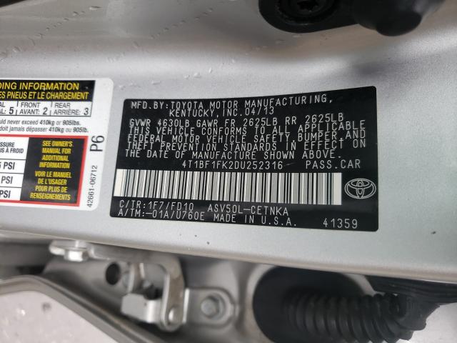 Photo 9 VIN: 4T1BF1FK2DU252316 - TOYOTA CAMRY L 